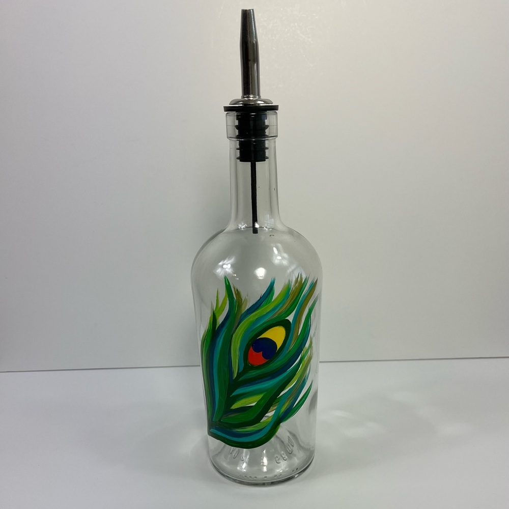 Peacock Soap Dispenser or Olive Oil Bottle Hand Painted